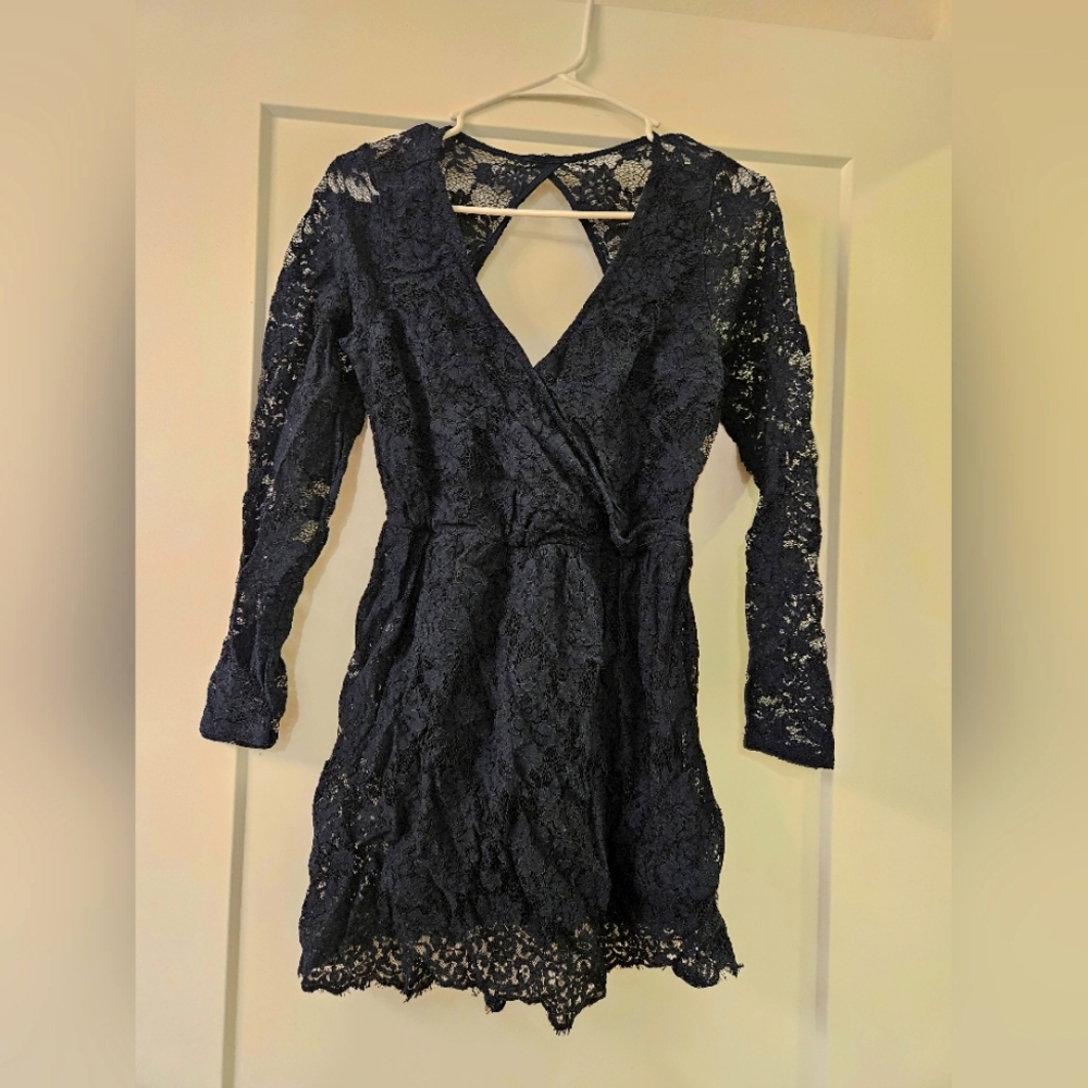 Navy Blue Lace Sleeved Dress | Abercrombie & Fitch